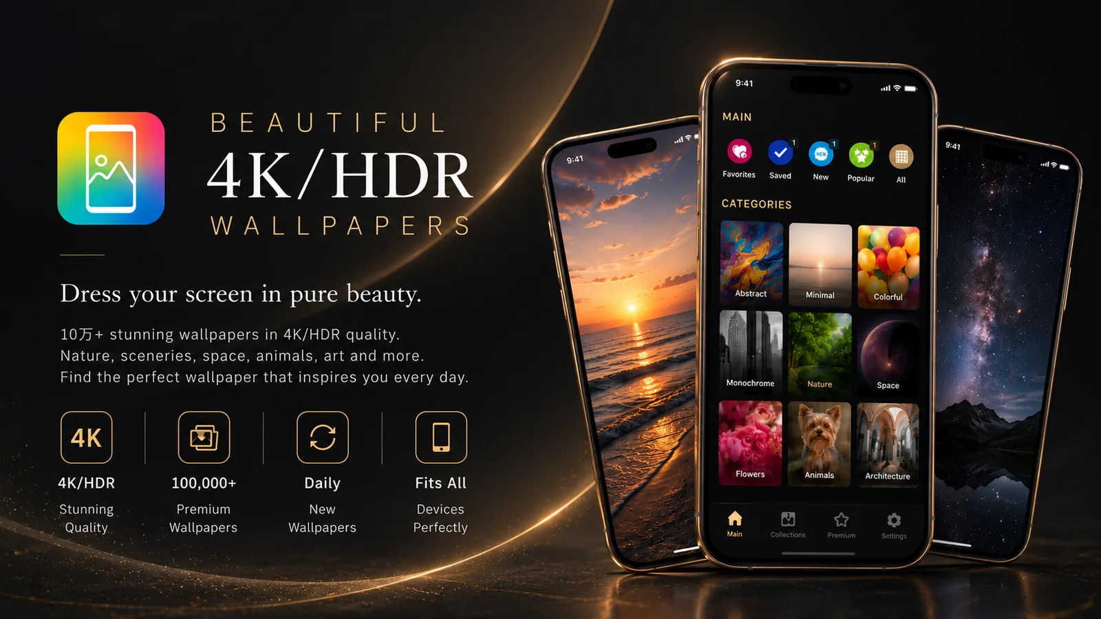 Beautiful 4K/HDR Wallpapers — promotional image of the wallpaper app