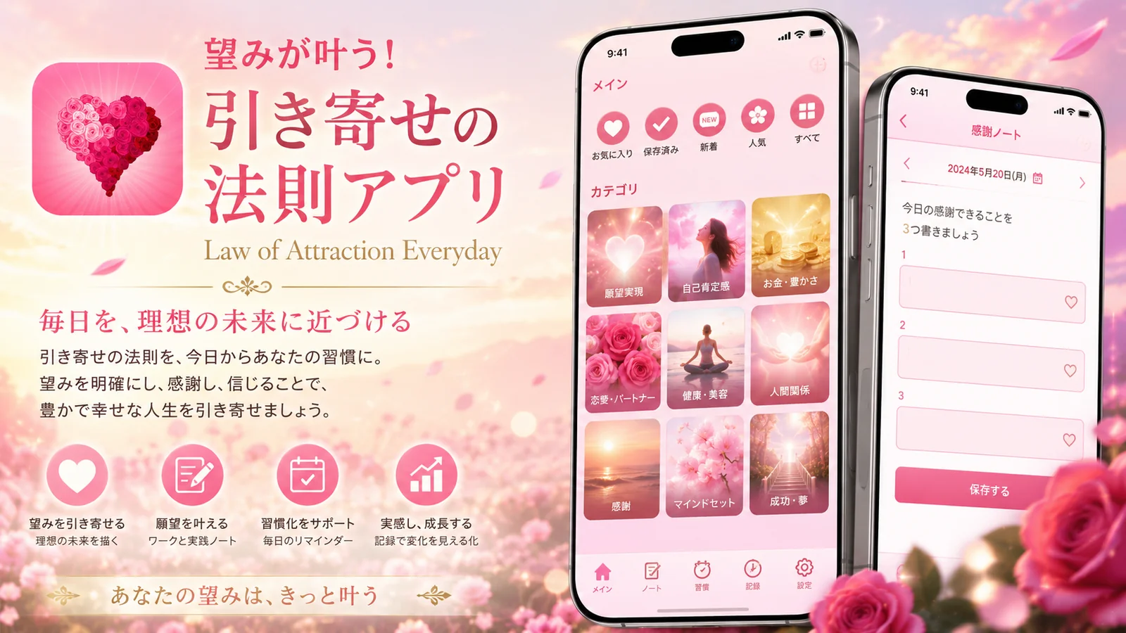 引き寄せの法則 — 願いと習慣を支えるアプリのプロモーション画像